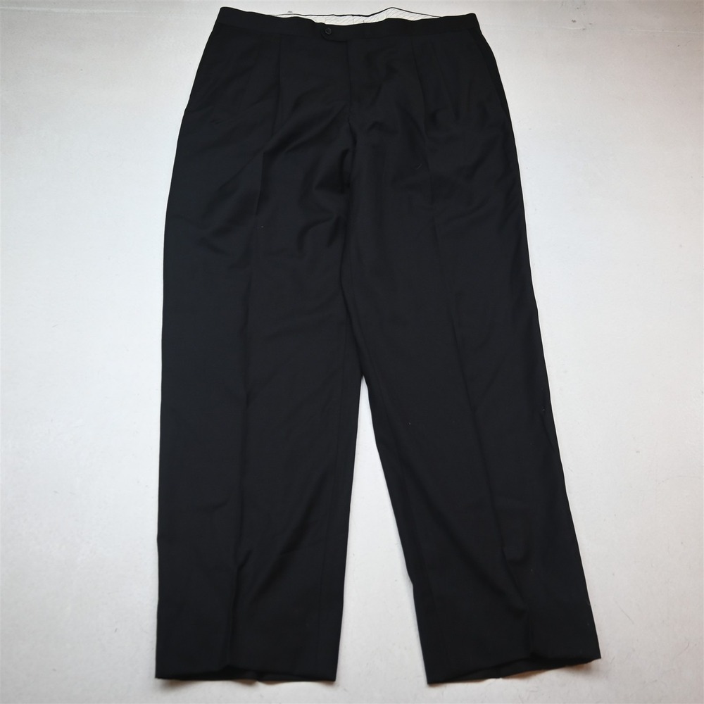 Bespoke 38x34 Black Wool High Waist Pleated Classic Tuxedo Trouser Mens Pants